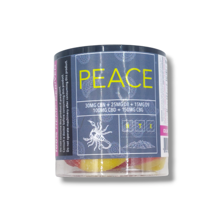 PEACE Gummy Peaches: 30mg CBN + 15mg Delta-9 THC + 25mg Delta-8 THC + 100mg CBD + 150mg CBG