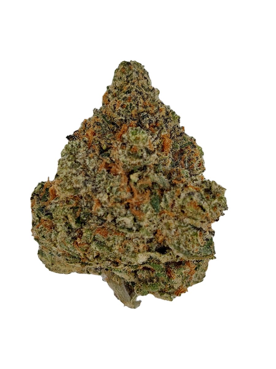 Cadillac Rainbow indoor top-shelf THCa flower Houston same-day delivery, frosty purple-and-green bud